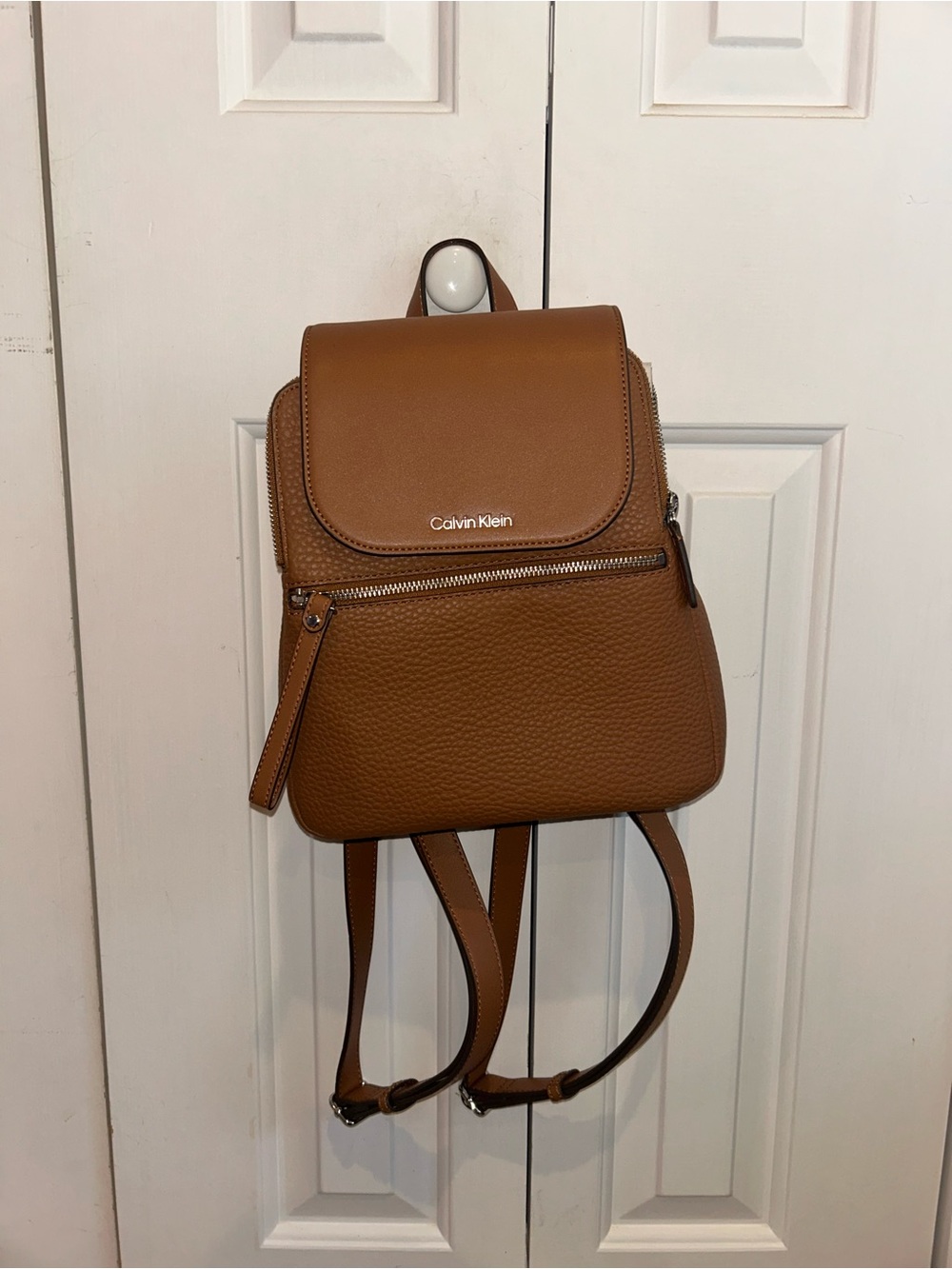 Calvin Klein Cognac Pebbled Leather Mini Backpack
